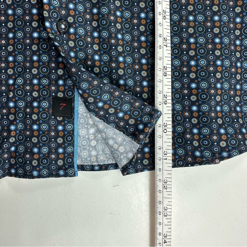 NWT 7 Downie St London Blue Print Button Up Shirt Mens Large Fitted Long Sleeve - Picture 7 of 10